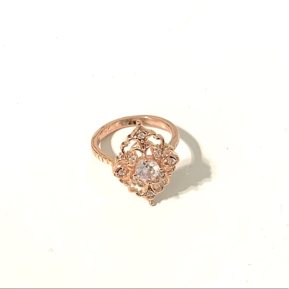 Vintage Style Filigree Rose Goldtone Jeweled Ring - Picture 3 of 6
